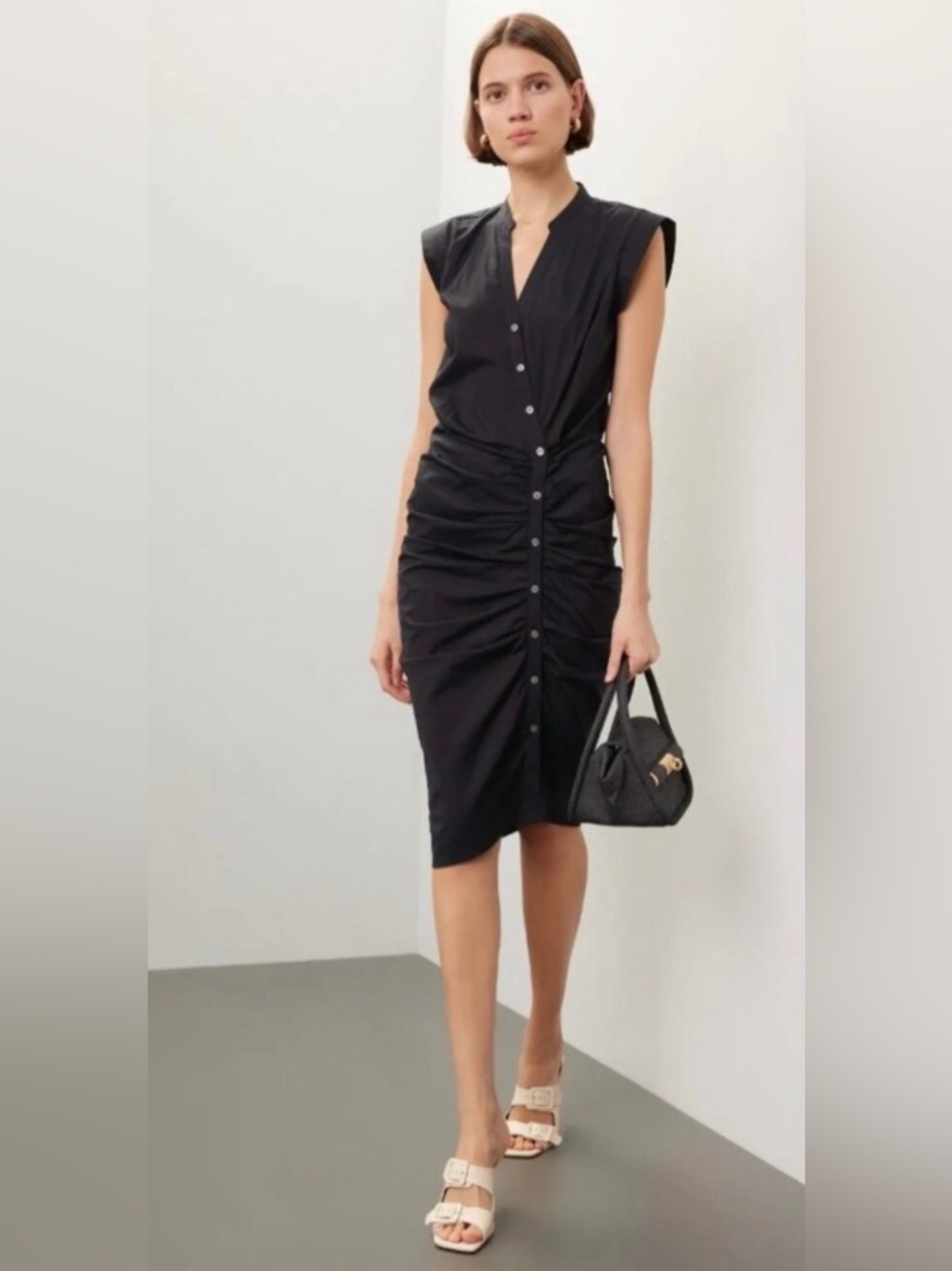 Veronica Beard Asymmetrical Ruched Shirtdress in Black (Size 2 & Size 4) - Picture 2 of 15